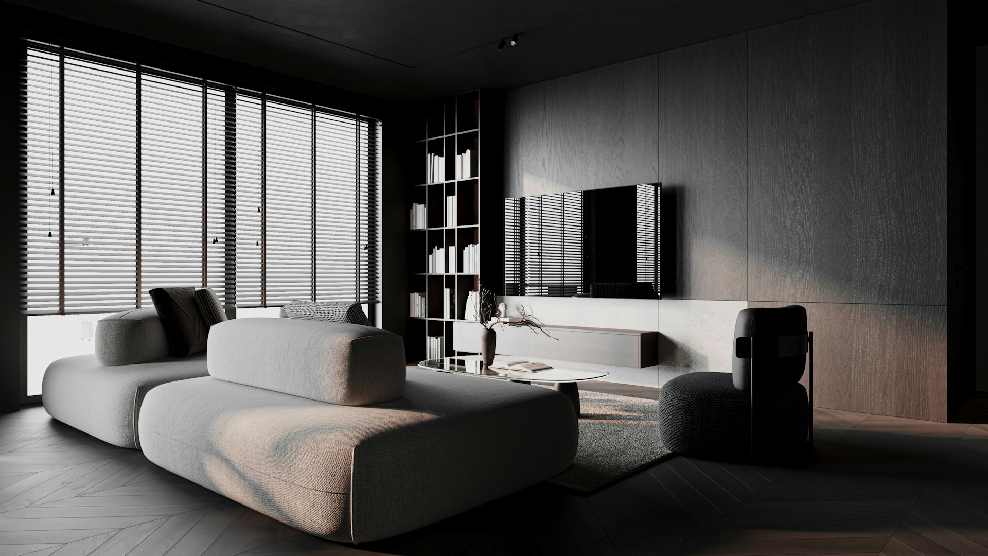 A living room in evening light