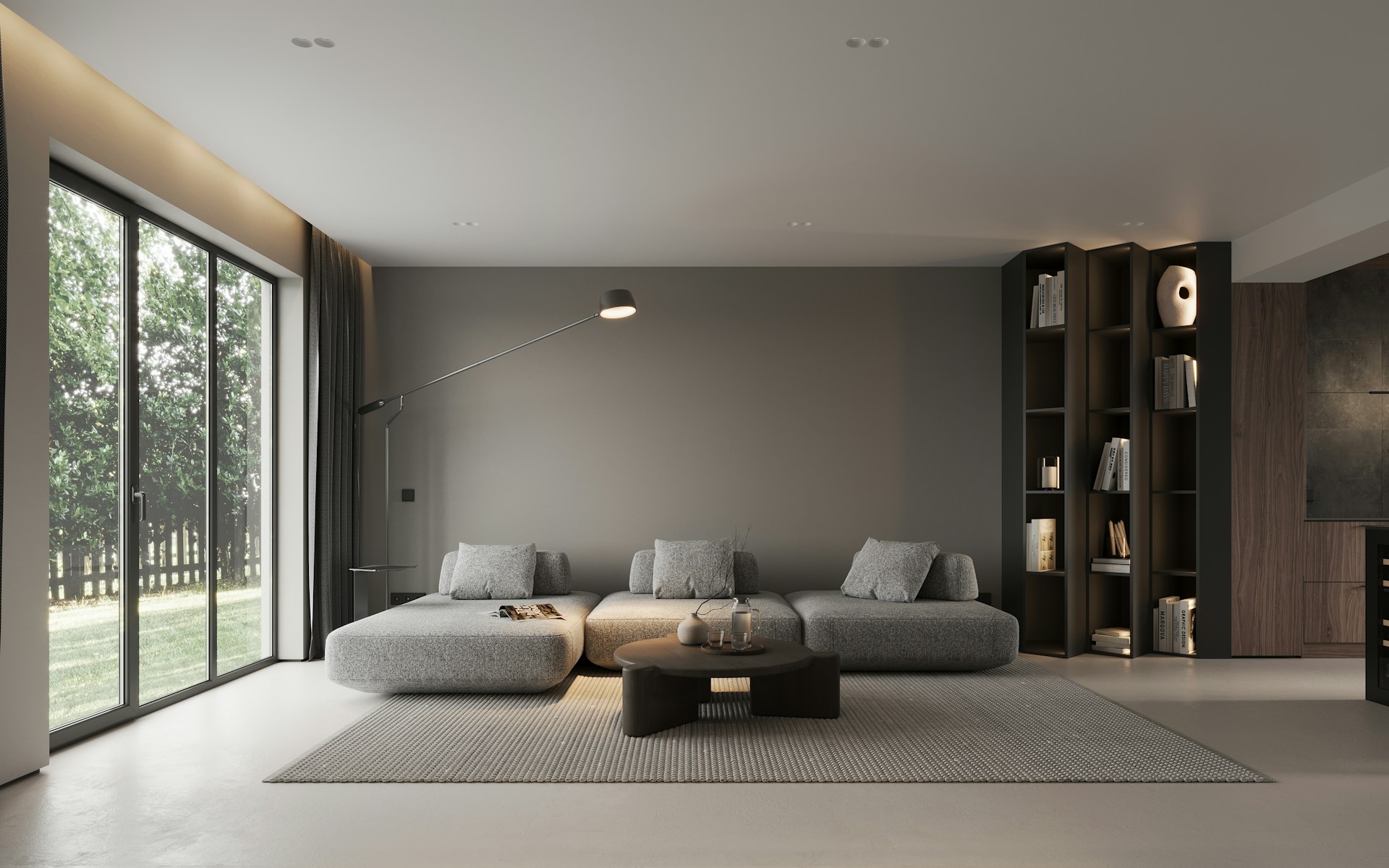 A calm living room opening onto a garden